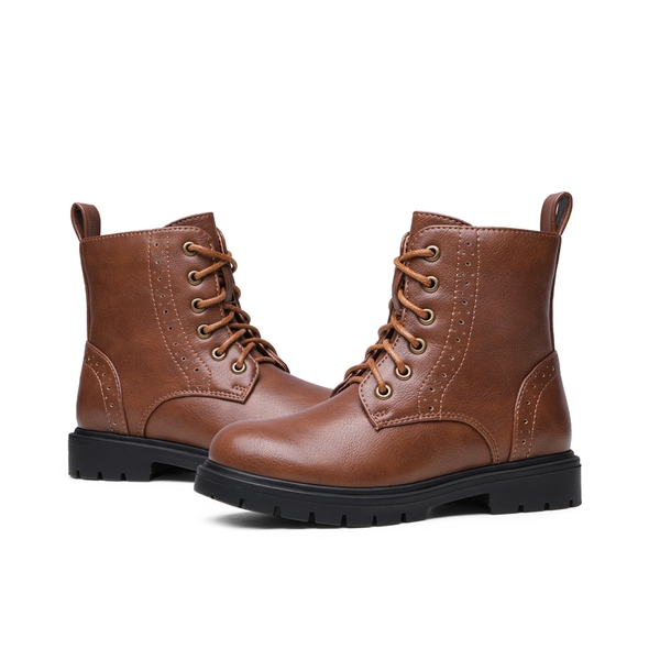 Boys Girls Combat Ankle Boots - BROWN PU - 5